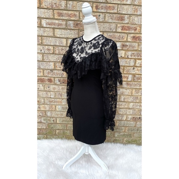 NWT Topshop Illusion Lace Yoke Long Sleeve Bodycon Dress - Picture 4 of 9